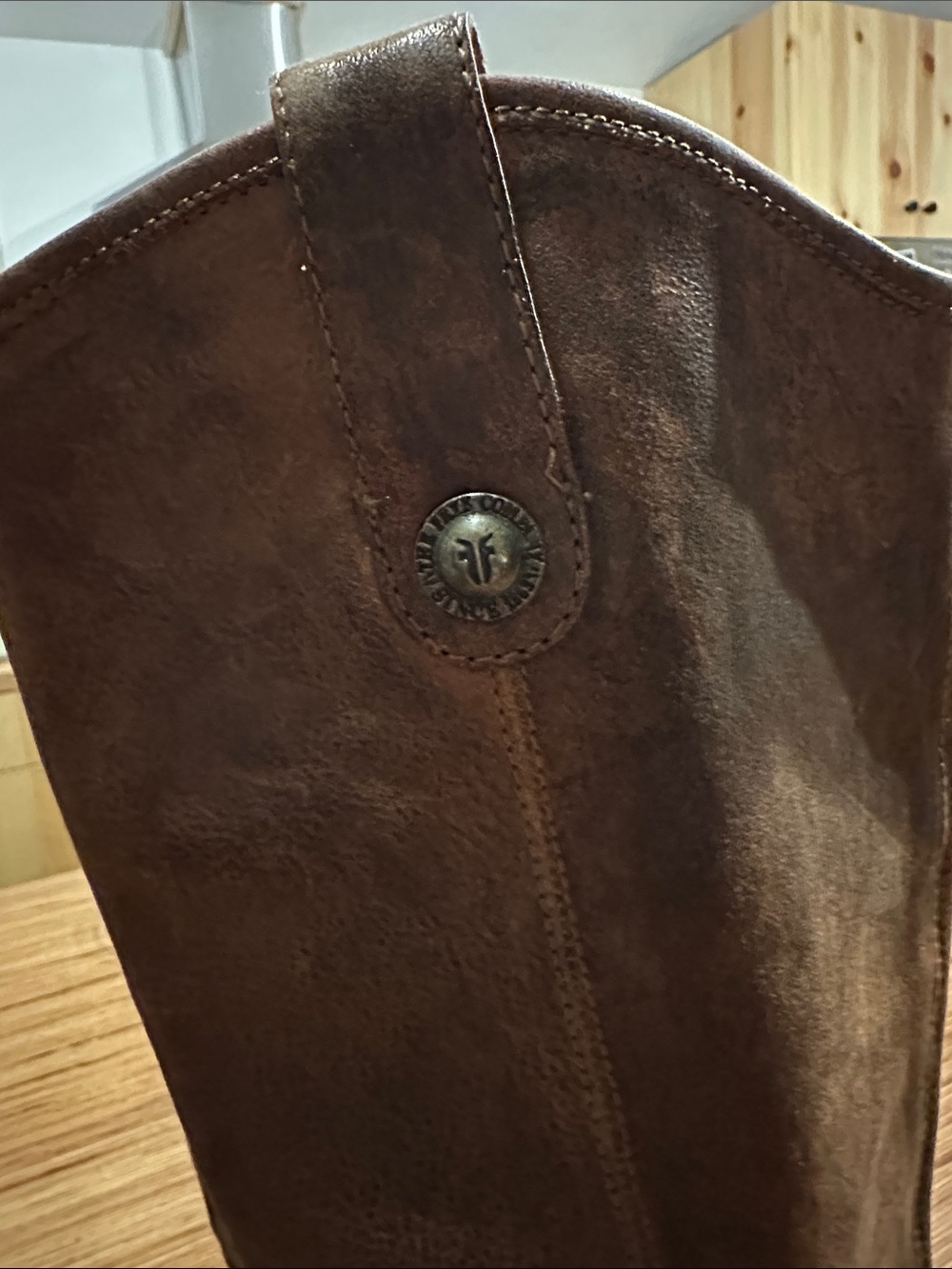 Frye Chestnut Brown Leather Boots with Block Heel - Picture 5 of 9